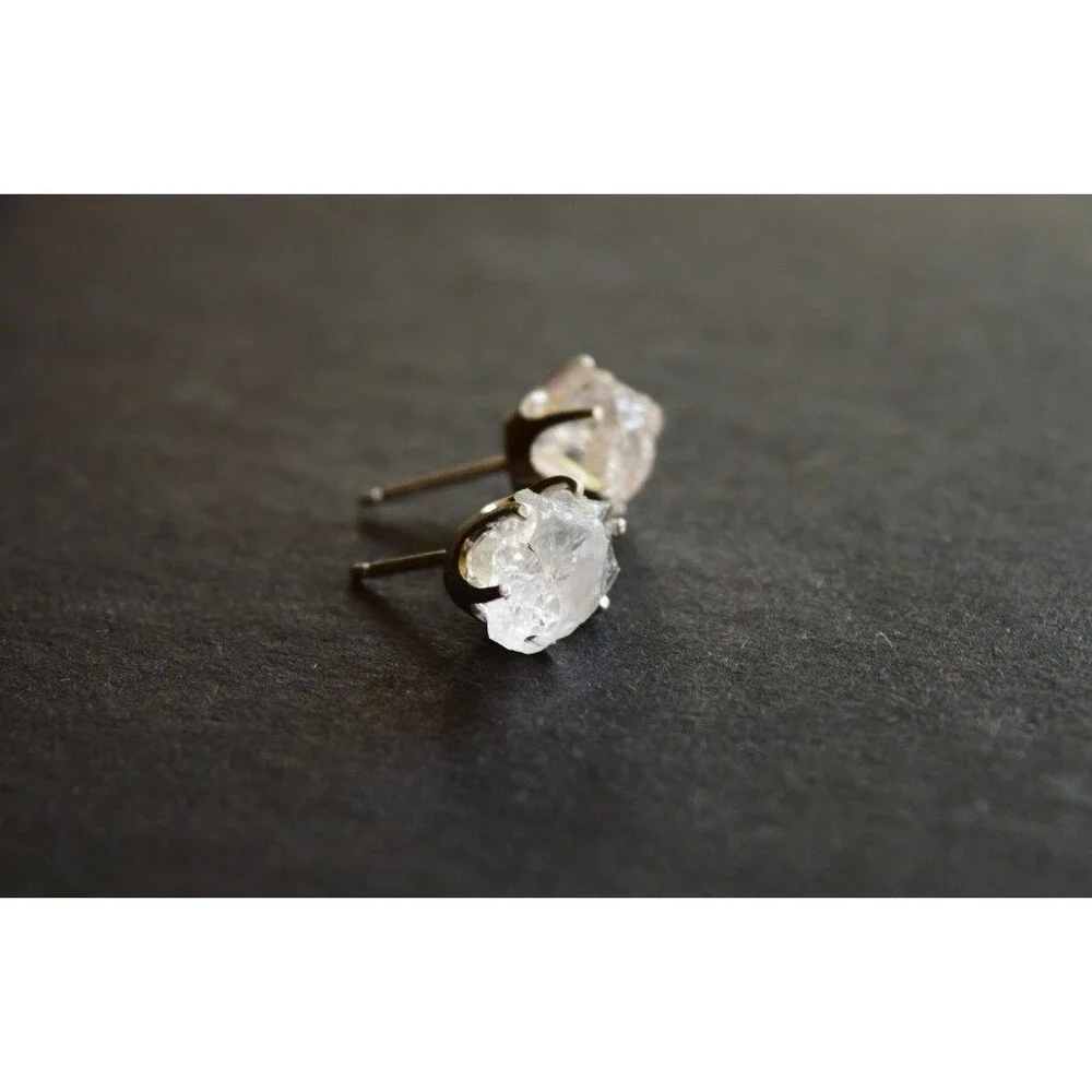 Lake County diamond earrings, 925 sterling silver, raw gemstones